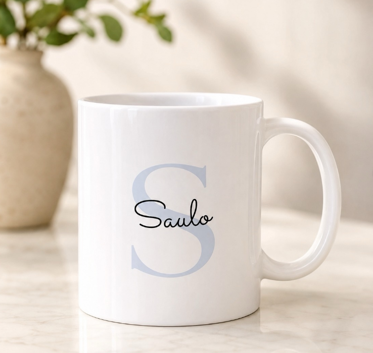 Caneca branca personalizada com o nome Saulo